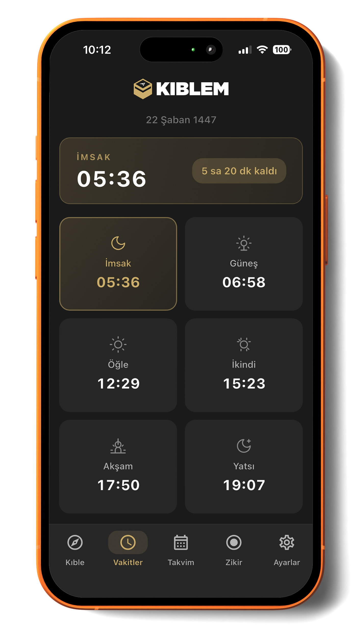 Kıblem Diyanet onaylı namaz vakitleri ekranı